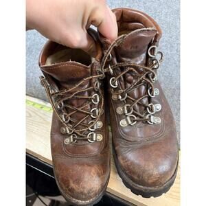Vintage Vibram Leather Hiking Boots Mens 8.5 Brown Gorpcore Rugged Work Outdoor